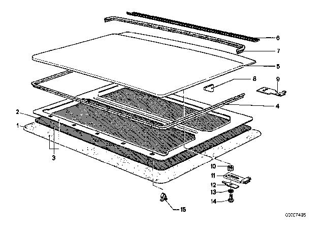 1975 BMW 530i Slide Lifting Roof-Cover / Ceiling Frame Diagram 1