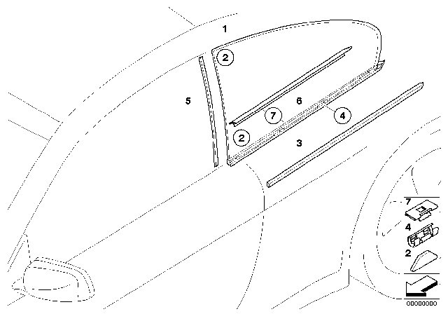 2008 BMW 650i Side Window, Fixed Diagram