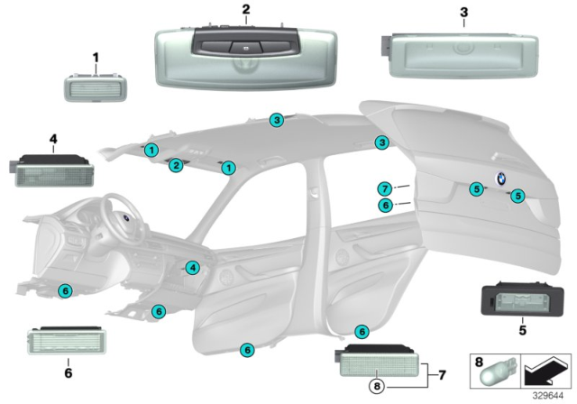2015 BMW X6 Interior Lights Diagram 1