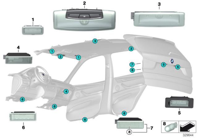 2018 BMW X5 Interior Lights Diagram 1