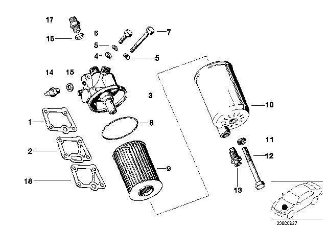 1988 BMW M6 Oil Filter Head Diagram for 11421716592