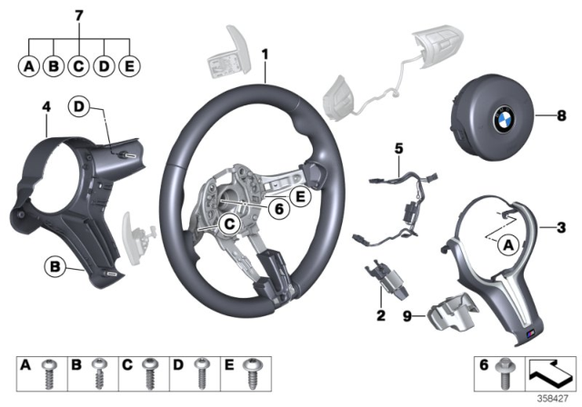 2016 BMW M5 M Sports Steering Wheel, Airbag Diagram