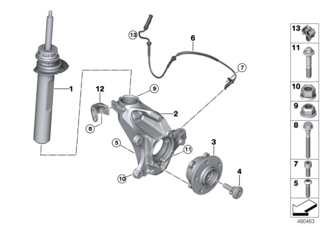 2017 BMW X1 Front Spring Strut / Carrier / Wheel Bearing Diagram 2