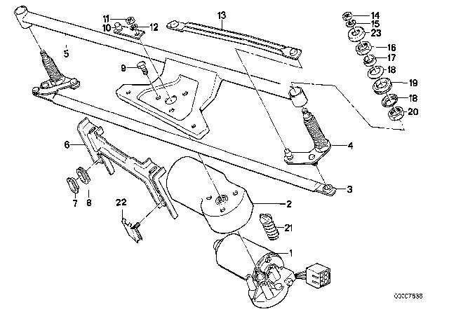 1989 BMW 635CSi Single Wiper Parts Diagram