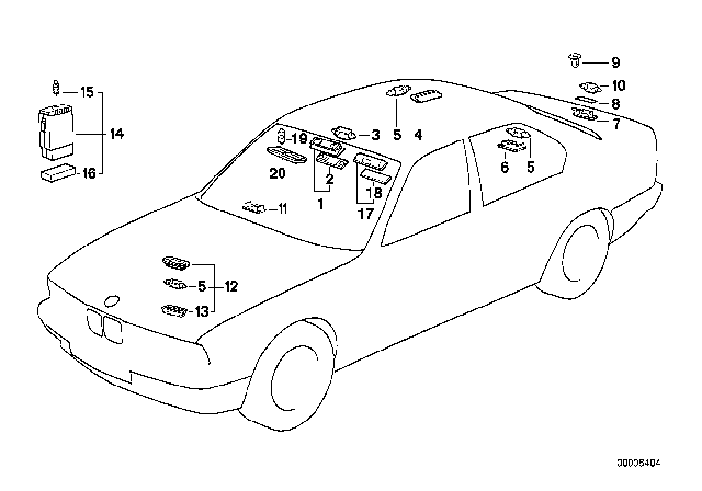 1992 BMW 525i Right Rear Inter.Light And Reading Light Diagram for 63318355040