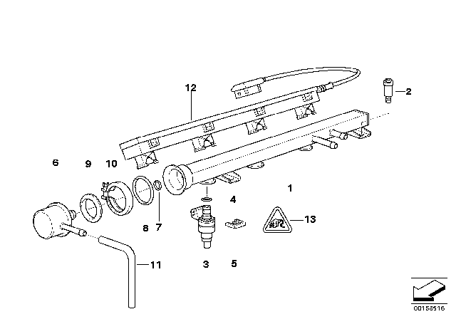 1996 BMW 318i Fuel Injector Diagram for 13641466395