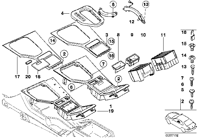 2003 BMW M5 Mounted Parts For Centre Console Diagram