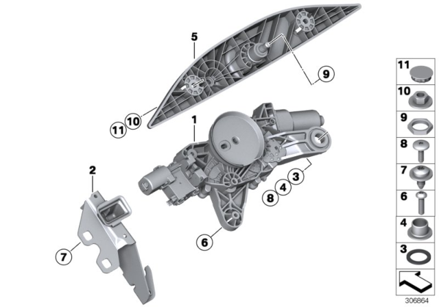 2017 BMW 330i xDrive Rear Window Wiper Motor Diagram for 67637311415