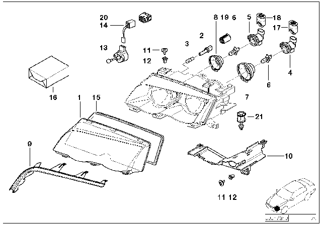 2001 BMW 325xi Single Components For Headlight Diagram
