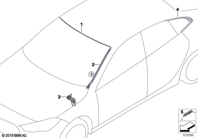 2020 BMW M235i xDrive Gran Coupe Glazing, Mounting Parts Diagram