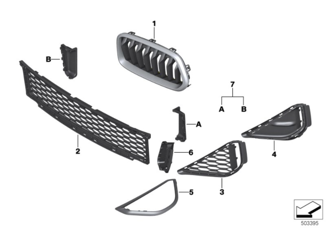 2019 BMW X2 Grille, Middle Bottom Diagram for 51118069689