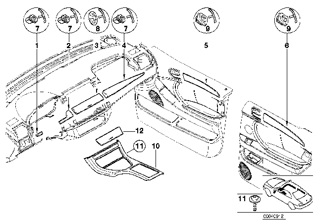 2002 BMW X5 Interior Mouldings Diagram 1