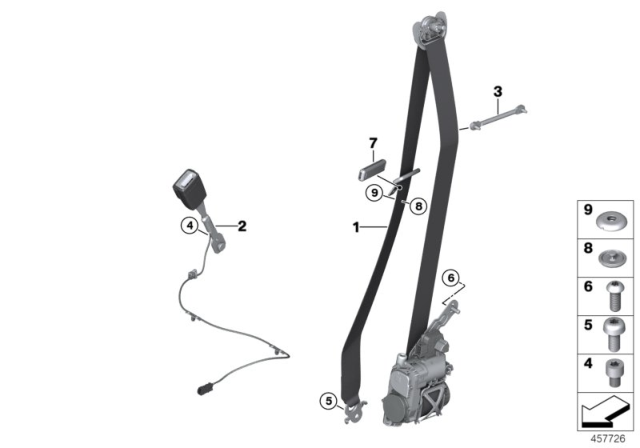 2016 BMW 740i Seat Belt REMA, Front Diagram