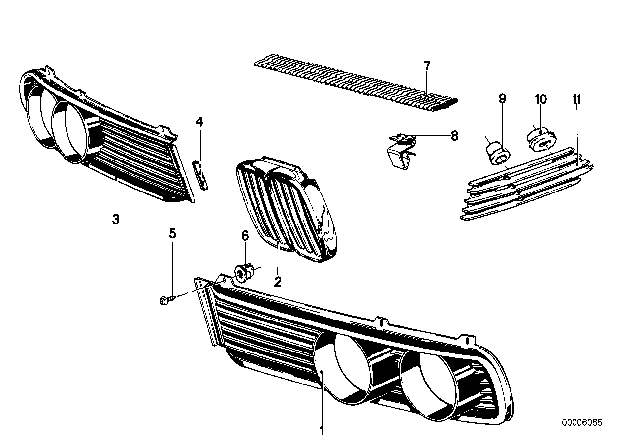 1976 BMW 530i Grille Left Diagram for 51131817569