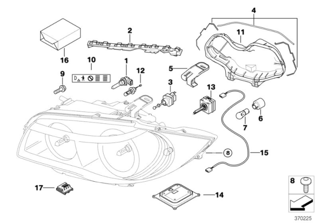 2009 BMW 128i Single Parts, Headlight Diagram 1