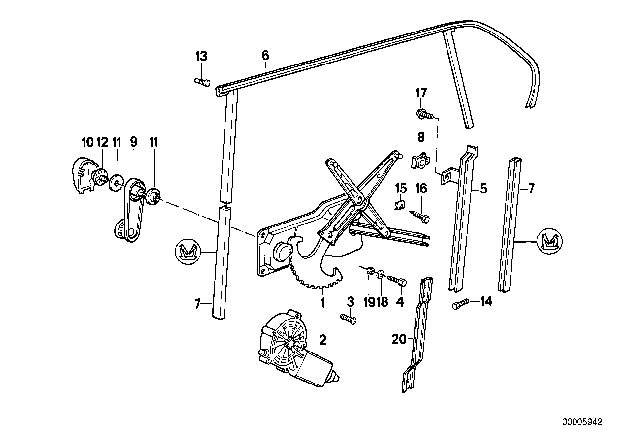 1994 BMW 530i Rear Right Window Guide Diagram for 51348186196