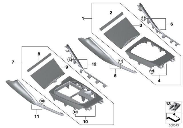 2020 BMW M340i Decorative Trims, Centre Console Diagram