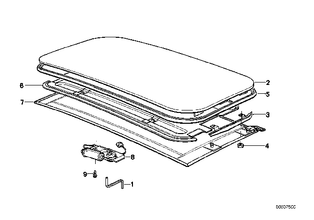 1995 BMW 850CSi Slide Lifting Roof-Cover / Ceiling Frame Diagram