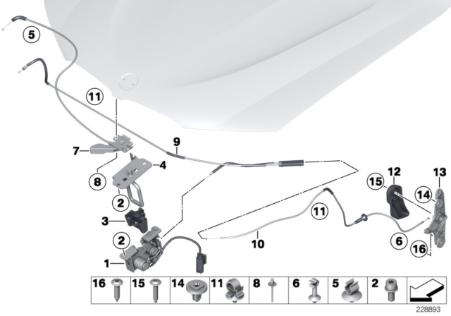 2015 BMW X3 Engine Bonnet, Closing System Diagram
