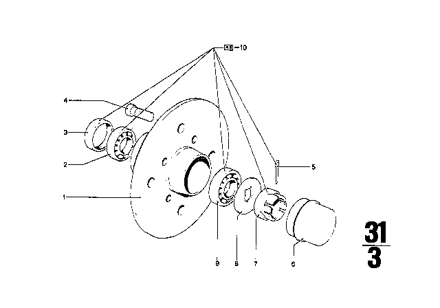 1970 BMW 2500 Wheel Bearings Diagram