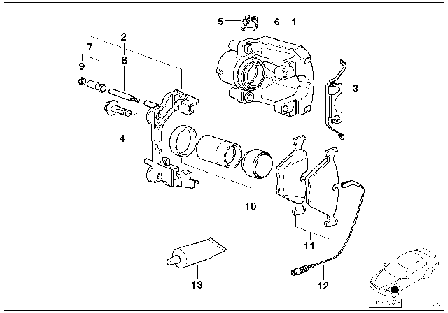 2002 BMW 525i Front Wheel Brake, Brake Pad Sensor Diagram