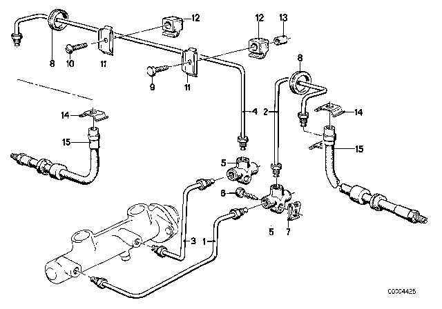 1986 BMW 524td Brake Pipe, Front Diagram