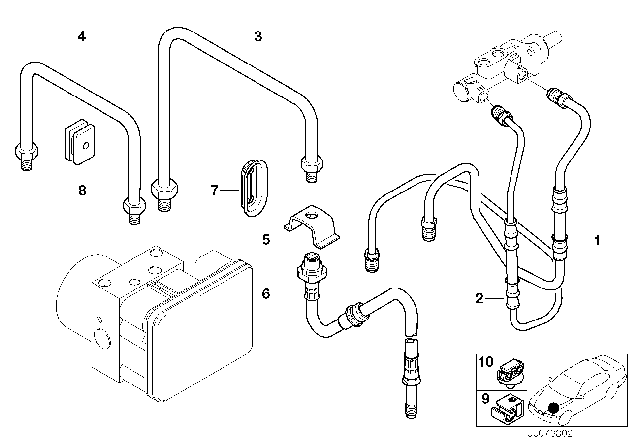 2001 BMW Z3 Front Brake Pipe, DSC Diagram 2