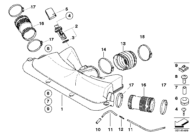 2006 BMW 750i Filtered Air Duct / HFM / Rubber Boot Diagram