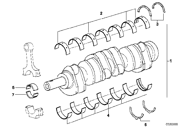 1997 BMW 850Ci Crankshaft With Bearing Shells Diagram