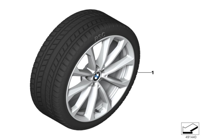 2019 BMW X7 Winter Wheel With Tire V-Spoke Diagram