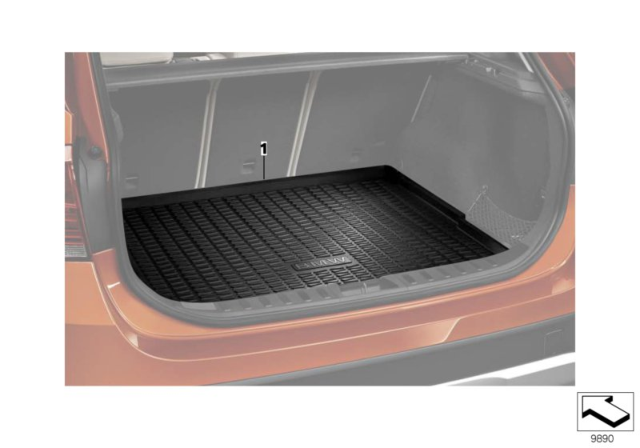 2014 BMW X1 Fitted Luggage Compartment Mat Diagram