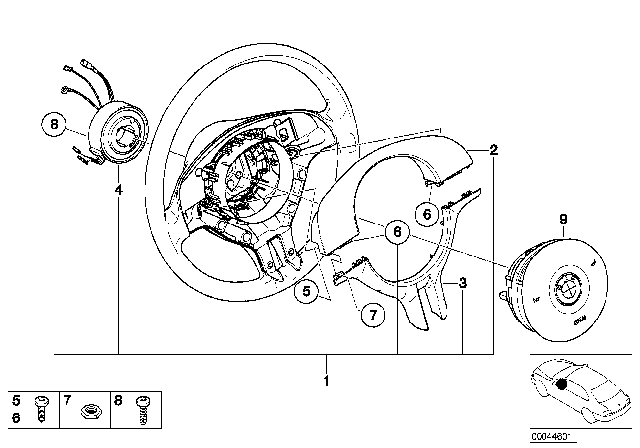 2001 BMW Z3 Sport Steering Wheel Airbag With Decorative Covers Diagram