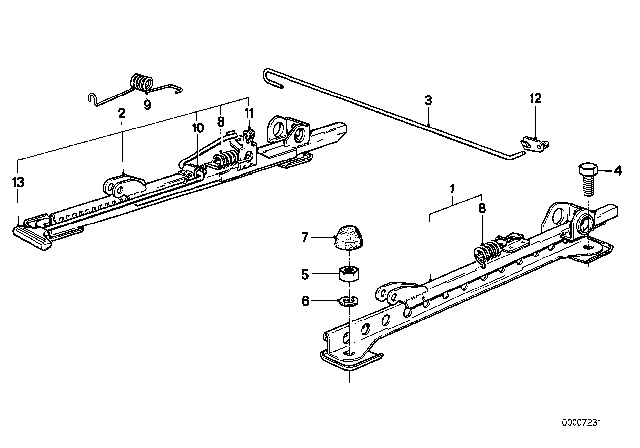 1985 BMW 325e Seat Rail Inner Right Diagram for 52101884342