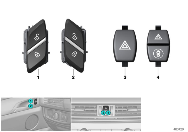 2017 BMW X3 Switch, Hazard Warning / Central Locking Diagram