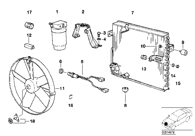 1994 BMW 840Ci Condenser / Fan / Drying Container Diagram