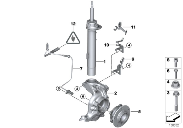 2008 BMW 328i Front Spring Strut / Carrier / Wheel Bearing Diagram