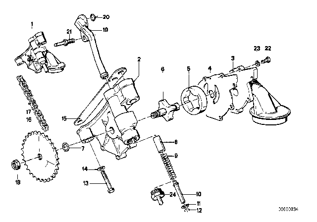 1982 BMW 320i Lubrication System / Oil Pump With Drive Diagram 2