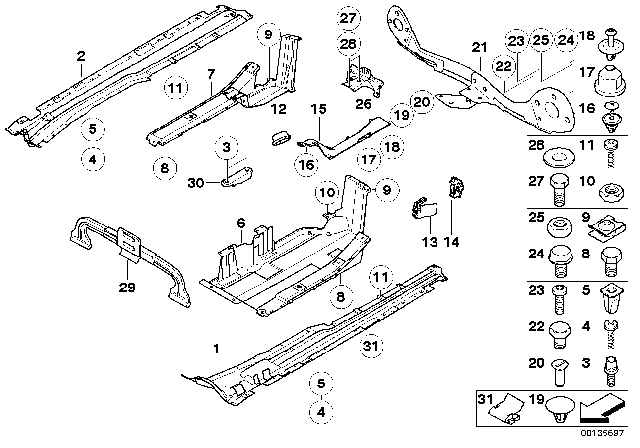 2001 BMW X5 Miscellaneous Body Parts / Floor Pan Rear Diagram