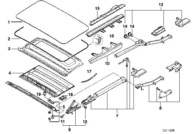 1998 BMW 740iL Slide Lifting Roof-Cover / Ceiling Frame Diagram