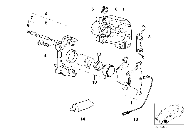 2001 BMW 540i Rear Wheel Brake, Brake Pad Sensor Diagram