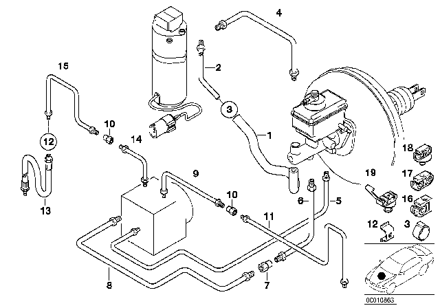 1996 BMW 740iL Front Brake Pipe, DSC Diagram