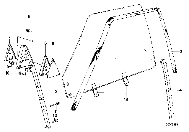 1980 BMW 528i Window Guide Diagram 2