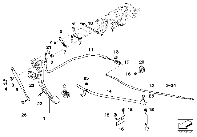 2000 BMW 740iL Parking Brake Pedal Bowden Cable Diagram for 35511161977