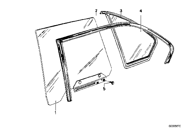 1977 BMW 530i Door Window Clear Rear Right Diagram for 51341809906