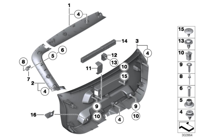 2013 BMW X1 Upper Trunk Lid Trim Panel Diagram for 51492990125
