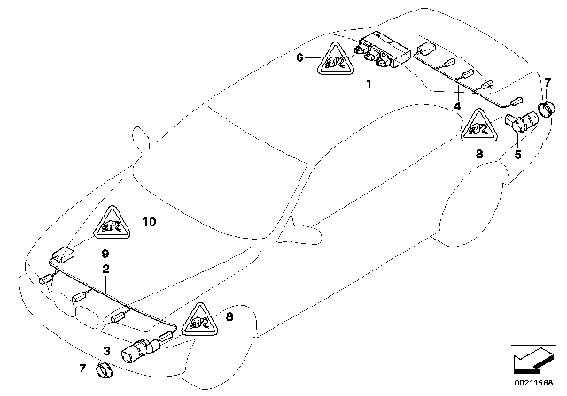 2009 BMW 535i xDrive Park Distance Control (PDC) Diagram 2