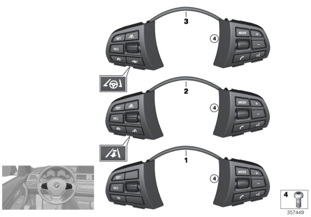 2016 BMW X5 Multifunct Steering Wheel Switch Diagram for 61319270259