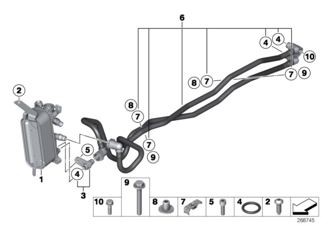 2012 BMW 528i xDrive Transmission Oil Cooler Line Diagram for 17227619743