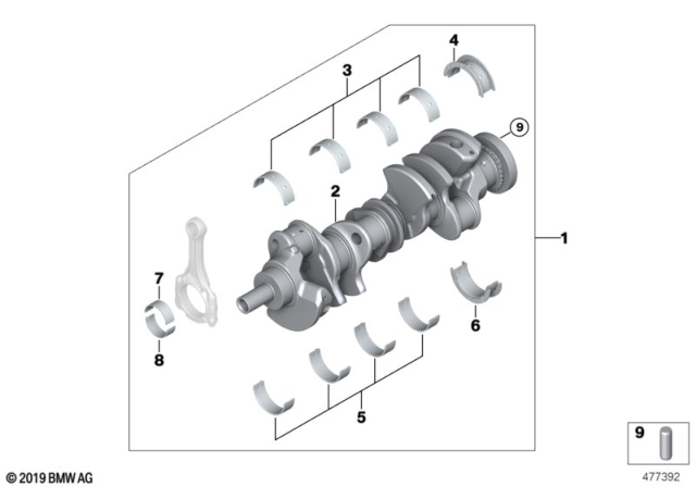 2008 BMW Alpina B7 Crankshaft With Bearing Shells Diagram