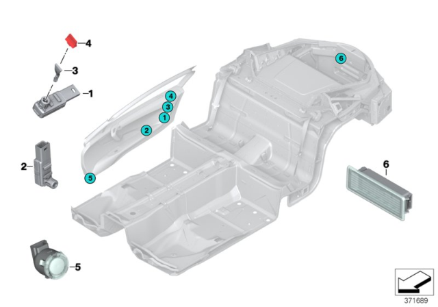 2016 BMW i8 LED Interior Lights, Door / Luggage Comp Diagram